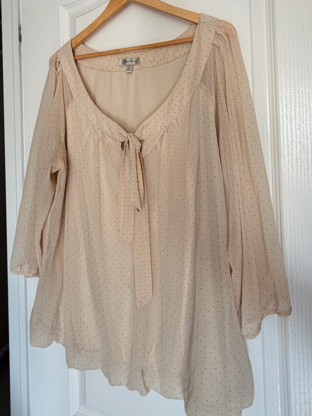 Dressbarn Cream Polka Dot Tie-Neck Blouse